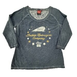 Indian Motorcycle Company Top XL Navy Lace Back Stars 3/4 Sleeve Womens 308